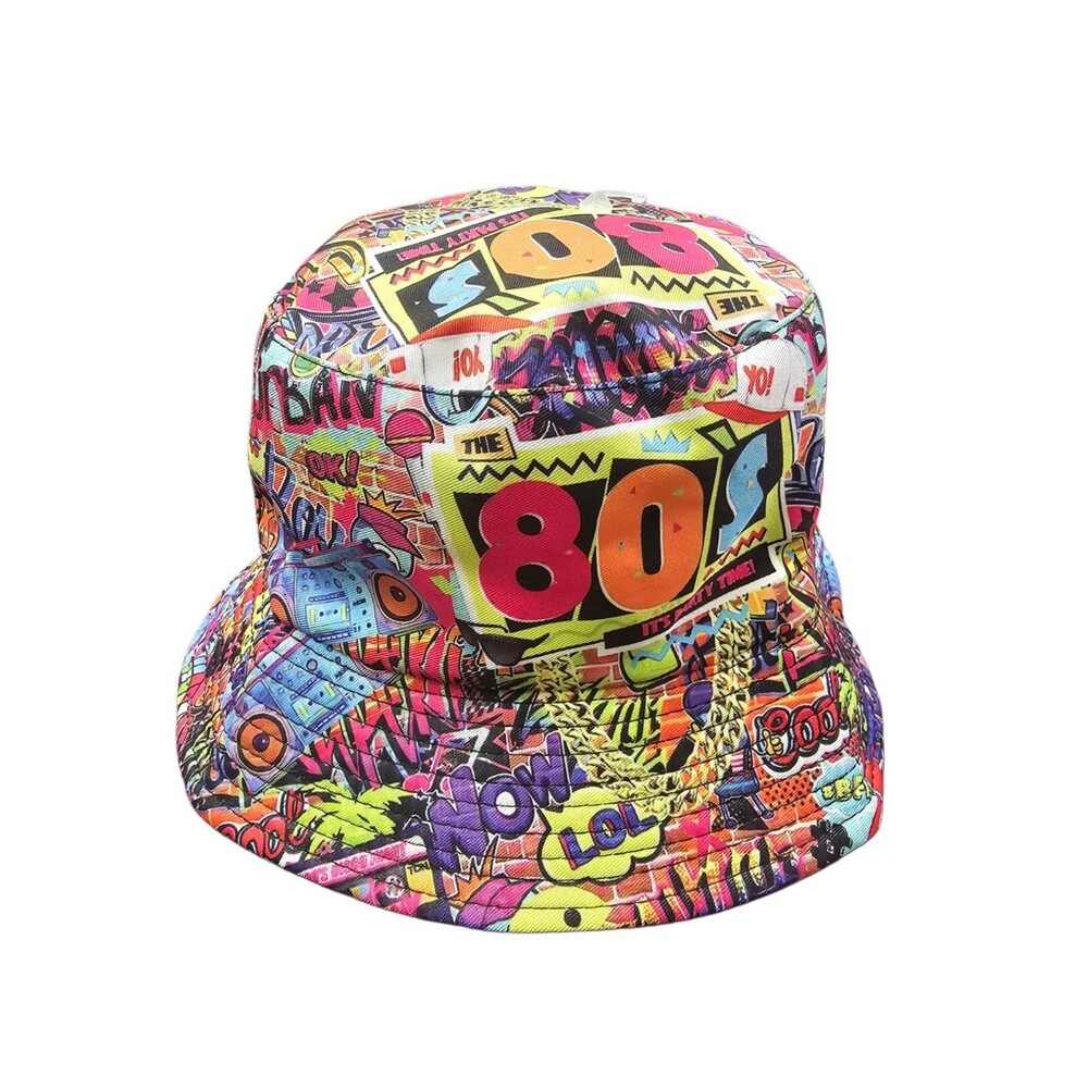 NWOT Back To The 80's Bucket Hat Retro Graffiti Punk Unisex One Size Fits Most